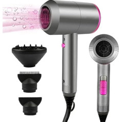 Faszin Hair Dryer Ion Hair Dryer with AC Motor, Quick Drying Professional Hair Dryer with 2 Speed and 3 Heat Settings, Cold Air Button, Rotating 1 Diffuser & 2 Concentrators, Grey