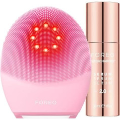 FOREO Firm & Clean komplekts - Luna 4 Plus sejas attīrīšanas birste normālai ādai + SUPERCHARGED SERUM 2.0, 30ml - Tuvas infrasarkanās gaismas terapija - mikrostrāvas sejas ierīce