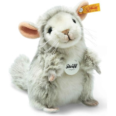 Steiff Cuddly Toy Chinchi Chinchilla, simpātiska pildīta rotaļlieta ar plastmasas acīm, bērniem, zēniem un meitenēm, plīša rotaļlieta 18 cm, maza, gaiši pelēka, 071928