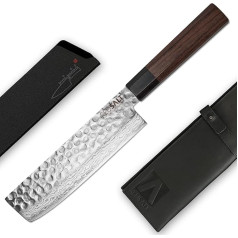 REDSALT® Professional Series Nakiri 16 cm Damaskas tērauda dārzeņu nazis Roku darbs Japānā Profesionāls virtuves nazis ar naža makstu un ādas futrālīti Damaska kalts asmens Damaskas nazis Virtuves nazis