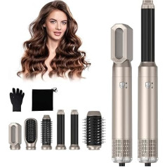 Фен-щетка 6 в 1, OKWRAP Multi Hair Styler Set 30 mm Curling Iron with Air, 1000 W Warm Air Brush Hair Dryer Brush - с перчатками и сумкой для хранения