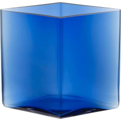 Iittala Ruutu 1062565 Stikla vāze ultramarīna zilā krāsā ar augstumu 18 cm Izmēri: 20,5 cm x 20,5 cm x 18 cm.