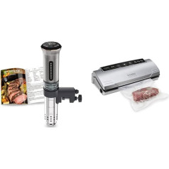 KitchenBoss Sous Vide Garer G300 Stick Precision Cooker - taimera funkcija - 3D cirkulācija - precīza temperatūras iestatīšana - IPX7 ūdensizturīgs - LED skārienjūtīgais displejs un CASO VC10 vakuumiepakotājs