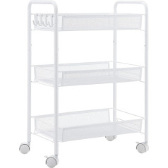 JANE EYRE White 3 Tier Rolling Cart on Wheels Multipurpose Organiser