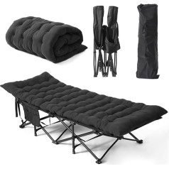 Flycoop Feldbett Klappbar Camping Bett Camping Liege 1 Person Klappliege Faltbar 71cm Feldbett XXL Camping Bed Bis 204 kg Reisebett Erwachsene für Garten Innen Outdoor Camping Schwarz