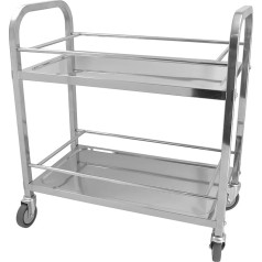 DULNICE Stainless Steel Serving Trolley 2 Shelves 85 x 45 x 90 cm Kitchen Trolley Transport Trolley on Wheels for Kitchens, Hotels