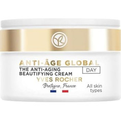 Yves Rocher Anti-Age Global Corrective Beauty Cream Day for All Skin Types, pretgrumbu sejas kopšanas līdzeklis, 1 x stikla trauciņš, 50 ml