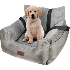 Dog Car Seat for Small Dogs or Cats, Pet Booster Seat, Travel Car Bed with Storage Bag and Safety Leash, Waterproof Warm Plush Car Safety Seats, Silver Grey