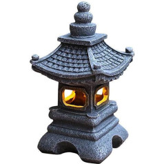 Yokbeer Saules āra akmens laternu pagoda, saules gaismas dārza āra dekorēšanai Dārza dekorēšana Pagoda statuja ar saules lampu Dārza lampas Saules LED torņa dārza lampa (krāsa: Pelēka, izmērs: 34 x