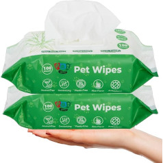 Pet Guru® suņu un kaķu tīrīšanas salvetes 100% bez plastmasas, bioloģiski noārdāmās augu šķiedras, bez alkohola, 200 salvetes bez smaržas