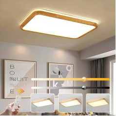 WayLuoung koka LED griestu gaisma, 80 x 60 cm, 3000-6000 K, 78 W, taisnstūra 360° gaismas lampa no dabīgā koka, guļamistaba, dzīvojamā istaba, bērnu istaba, virtuve, ēdamistaba (regulējama ar tālvadības pulti)