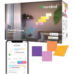 Nanoleaf Canvas paplašināšanas komplekts, 4 papildu LED gaismas kvadrāti, viedie, modulārie, WiFi, LED RGBW paneļi, 16 miljonu krāsu iekštelpu sienas apgaismojums, mūzikas un ekrāna sinhronizācija, darbojas ar Alexa