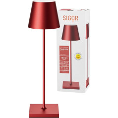 SIGOR Nuindie Dimmable LED akumulatora galda lampa iekštelpās un ārpus telpām IP54 Splash-Proof 38 cm augstums 38 cm uzlādējama ar Easy Connect 12 stundu apgaismojuma laiks Ķiršu sarkans