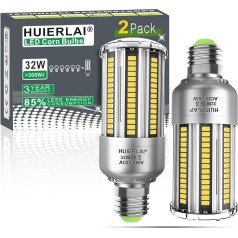 HUIERLAI LED E27 spuldze, 32 W E27 LED spuldze, neitrāli balta, 4000 K, 4000 LM, aizvieto 300 W E27 spuldzi, LED kukurūzas spuldze, bez mirgošanas, nedemmējama, LED spuldzes kukurūzas kolbā, 2 gab. iepakojums