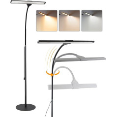 Glitzerlife stāvlampa LED Living Room Dimmable Black Reading Lamp - Modern Living Room Floor Lamp 10 W Touch Office Lamp with Timer Gultas lampa Regulējams Gooseneck grīdas lampa birojam guļamistabai