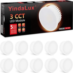 YindaLux 10 LED moduļu iepakojums 4,9 W, GU10/MR16, 900 lm, silti balta, dabiski balta, vēsā baltā, aptumšojama, īpaši plakana, tikai 23 mm, staru leņķis 120°, enerģiju taupošas spuldzes