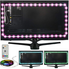 Luminoodle USB LED fona apgaismojums televizoram krāsā, 15 krāsu RGB LED bias apgaismojums HDTV, TV ekrānam un datora monitoram, pašlīmējoša LED sloksne.