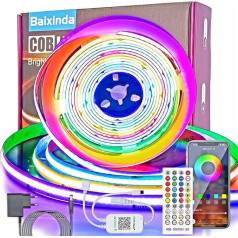 Baixinda RGBW COB LED lentes, 6 m RGBW LED lentes, 24 V augsta blīvuma 576 LEDs/M Dimmable LED RGB Strip, ar tālvadības pulti, App Control un barošanas avotu, mūzikas sinhronizācija, virtuvei, guļamistabai, ballītei,