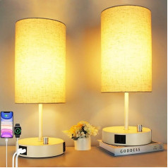 Allesgute Dimmable LED nakts lampu komplekts ar USB, moderna galda lampa ar uzlādes funkciju, E27 galda lampa bēša krāsā dāvanai, guļamistabai, viesistabai, birojam (ietilpst 8 W silti balta spuldze)