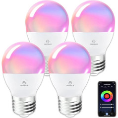 ANTELA Alexa spuldze G45 E27 4,9 W 470 LM LED spuldzes Viedā WiFi spuldze RGB Cool White Light App Control Balsa vadība, saderīga ar Alexa, Google Home, 4 gab. iepakojumā