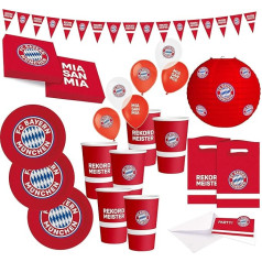 FC Bayern München ballītes komplekts XXL futbola ballīšu komplekts 58 gab. fanu priekšmets ballīšu aksesuāri futbola ballīšu un dzimšanas dienas dekorēšanai