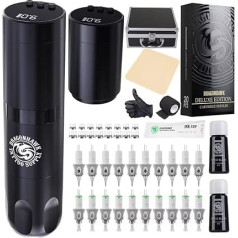 Dragonhawk Tattoo Machine Set Bezvadu akumulatora rotācijas tetovēšanas pildspalva LCD displejs ar 2 baterijām Uzlādējamas tetovēšanas kārtridži Adatas ar kastīti tetovēšanas iesācējiem