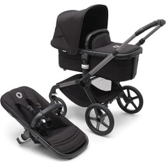 Bugaboo Fox 5 2-in-1 visurgājējs ar ratiņiem un pagarināmu mazuļa sēdeklīti, viegli manevrējams un salokāms ar vienu roku, grafīta šasija, melns saulessargs