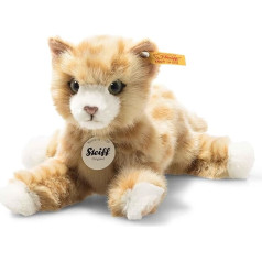 Steiff Cuddly Toy Mimmi Cat, simpātiska plīša rotaļlieta ar plastmasas acīm, bērniem, zēniem un meitenēm, plīša rotaļlieta 24 cm, dzeltena, 099229