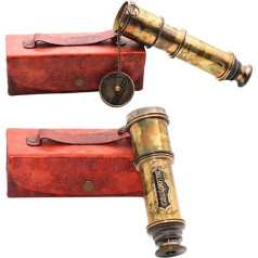 BAZROSS Brass Maritime 15x Vintage Pirate Spyglass Telescope, funkcionāls misiņa un skaidras redzamības pirātu teleskops ar augstas kvalitātes ādas futrālīti, lieliska dāvana jūras dekorāciju cienītājiem