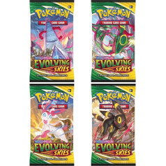 Pokemon Cards Sword and Shield - 4x Evolving Skies Pokemon Booster Pack - Pokemon tirdzniecības kartes - angļu valodā Kartes