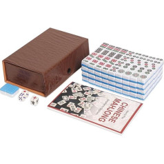 GUSTARIA Travel Mini Mahjong komplekts, ķīniešu Mahjong spēles komplekts ar 146 zilām plāksnītēm (0,9 collas), brūna somiņa, pārnēsājams un viegls ceļošanai, ģimenei, atpūtai