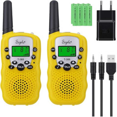 Sigdio Walkie Talkie bērniem PMR446 Rācija ar baterijām un lādētāju Rokas radio Walki Talki Torch VOX 8 kanāli 0,5 W (dzeltena, 16 baterijas)