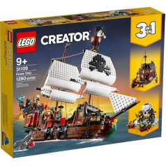 LEGO 31109 Creator 3-in-1 Pirātu kuģis, krodziņš vai galvaskausa salas rotaļu komplekts