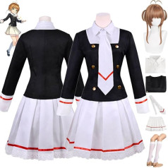 Tjmiaohao Anime Kinomoto Sakura Cosplay Kostīms Apģērbs Card Captor Sakura Black Uniform Complete Set Halloween Party Carnival Dress Up Suit with Wig for Women Girls