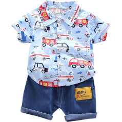 Youyu77 Clothing Set 14 Years Infant Summer T-Shirt Boys Comic Outfits Baby Pots + Trousers Outfits & Set Baby Boy Summer (Blue, 90=M)