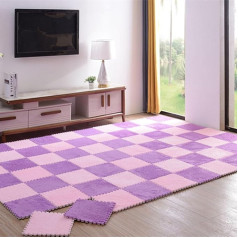 Soft Interlocking Carpet Tiles, Pack of 18 Plush Foam Floor Mats, Fluffy Puzzle Rugs, Square Mats, 1 cm Thick (Colour: Pink + Purple)