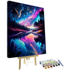 TISHIRON Paint by Numbers Adult Night Landscape DIY Painting by Numbers komplekti ar otām Aurora Starry Sky Oil Hand Painting Crafts for Home 40 x 50 cm (Frame)