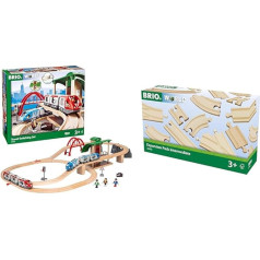 BRIO World 33512 Lielais BRIO vilciena komplekts un vilciens 33402 - vidējais sliežu komplekts - 16 buka koka sliežu celiņi BRIO koka dzelzceļam - ieteicams bērniem no 3 gadu vecuma