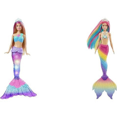 Lelle Barbie HDJ36 Malibu Magic Light Mermaid (30 cm, gaiši mati), no 3 gadiem & GTF89 - Dreamtopia Rainbow Magic Mermaid Doll no 3 līdz 7 gadiem