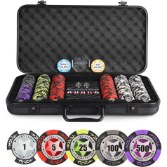 ORIENGEAR pokerio žetonų rinkinys su pavadinimais 300 vienetų 14 g molio kompozito kazino žetonų su ABS dėklu ir 2 kaladėmis plastikinių kortų, skirtų Texas Holdem Blackjack žaidimams