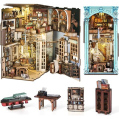 Minicity Book Nook Kit, DIY Miniature Dollhouse Booknook Kit, 3D Koka Puzzle Bookend Bookhelf Insert Decor ar LED gaismu pusaudžiem un pieaugušajiem