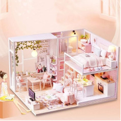 KENANLAN Dollhouse būvniecības komplekts, koka 1/24 miniatūras leļļu mājas LED gaismas mēbeļu komplekts Dollhouse komplekts DIY dāvanu pieaugušajiem un bērniem