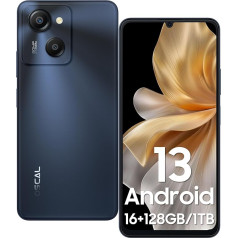 OSCAL Modern 8 viedtālrunis bez līguma, 16 GB RAM + 128 GB ROM/TF 1TB, 6,75 collu HD+ IPS 90Hz 6000 mAh 50 MP + 5 MP kamera Octa-Core Android mobilais tālrunis, sejas + pirkstu nospiedumi, 4G Dual SIM karte