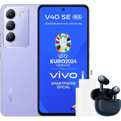 vivo V40 SE 5G viedtālrunis, Android tālrunis, 8GB+256GB, 120Hz AMOLED displejs, 50MP trīskāršā kamera, 5000mAh akumulators, TWS 3e austiņas + lādētājs 44W FlashCharge, violets