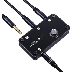 COOIDEA 3,5 mm jack audio pārslēdzējs 3(1)-In-1(3)-Out ar 3,5 mm audio kabeli, stereo audio pārslēdzējs, audio selektors skaņas sadalītājs skaļruņiem, austiņām un datoriem, mini izmērs