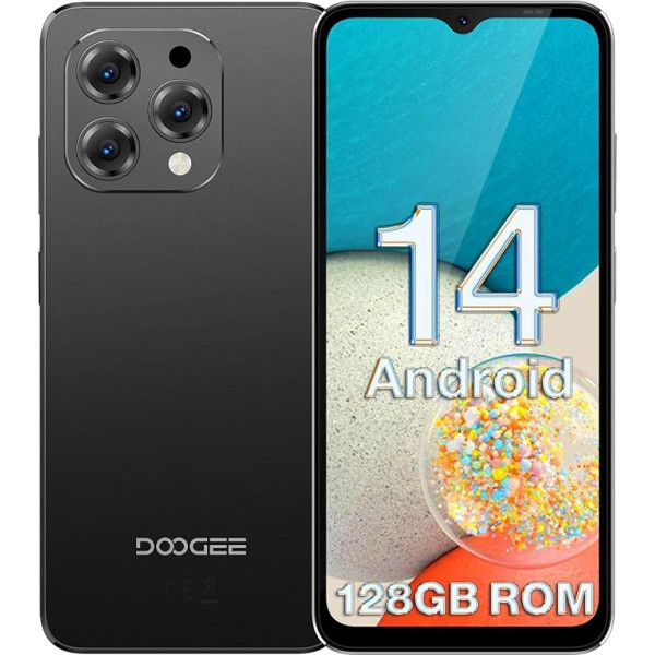 DOOGEE N55 Android 14 viedtālrunis bez līguma (9GB + 128GB) 6,56 collu HD+ IPS displejs Octa Core mobilais tālrunis bez līguma, 5150mAh, 13MP + 8MP, Dual SIM 4G mobilais tālrunis lēts, 5G Wi-Fi