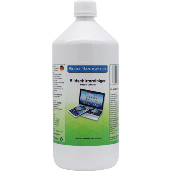 Blum 1000 ml ekrāna tīrīšanas līdzeklis (uzpildes pudele). Perfekta visu ekrānu un displeju tīrīšana. Bez svītrām, bez svītrām.