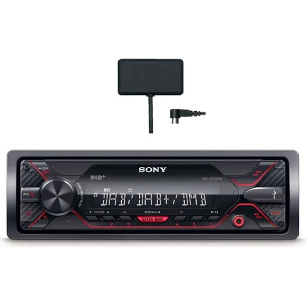 Sony DSX-A310KIT, DAB+/UKW multivides uztvērējs, USB, AUX, 4x 55 W, krāsojums: rot (ar DAB+ antenu)