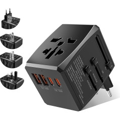 Ceļojuma adapteris visā pasaulē, universāla ceļojuma kontaktdakša ar PD20W, 2 USB, 1 USB C un 1 AC ligzda, starptautisks kontaktligzdas adapteris, universāls adapteris Vācijai, ASV, Anglijai, Taizemei, Taizemei, Itālijai, Austrālijai