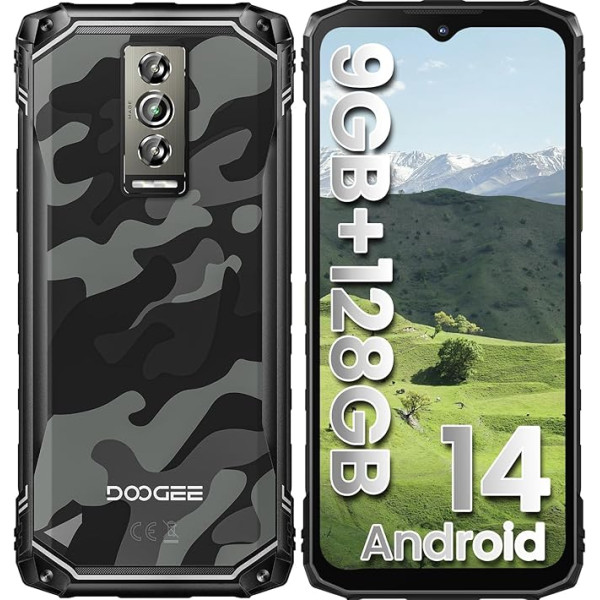 DOOGEE Blade 10 Āra viedtālrunis Android 14 (2024), 9GB + 128GB/2TB Āra mobilais tālrunis bez līguma, 6,56 collu HD+ ūdensizturīgs būvlaukumu mobilais tālrunis, 16MP + 8MP, 5150mAh, 3 karte